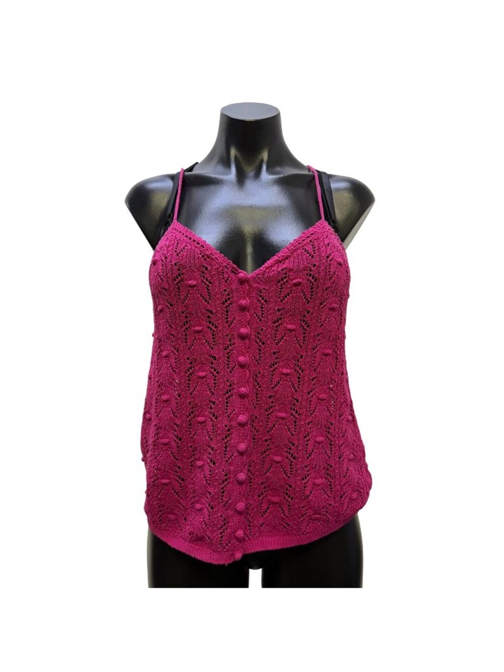 Sézane La Maille Pink Lace Knit Blouse Cotton Blend Button Front Top XS
